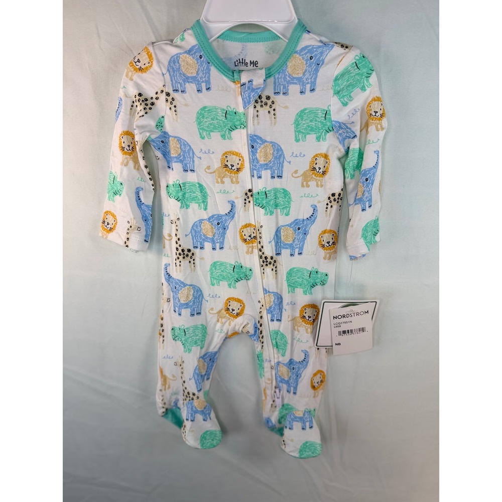 Little Me Newborn Bamboo Footie Sleeper Animal Print Blue Green LCQ17551N NWT